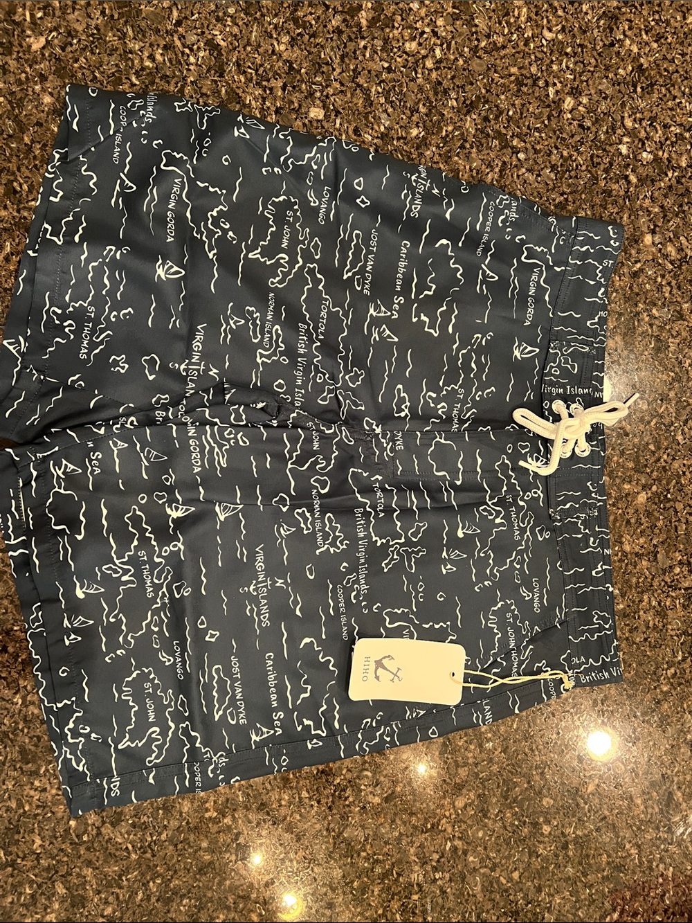 Men's Navy Map-Print Swim Trunks